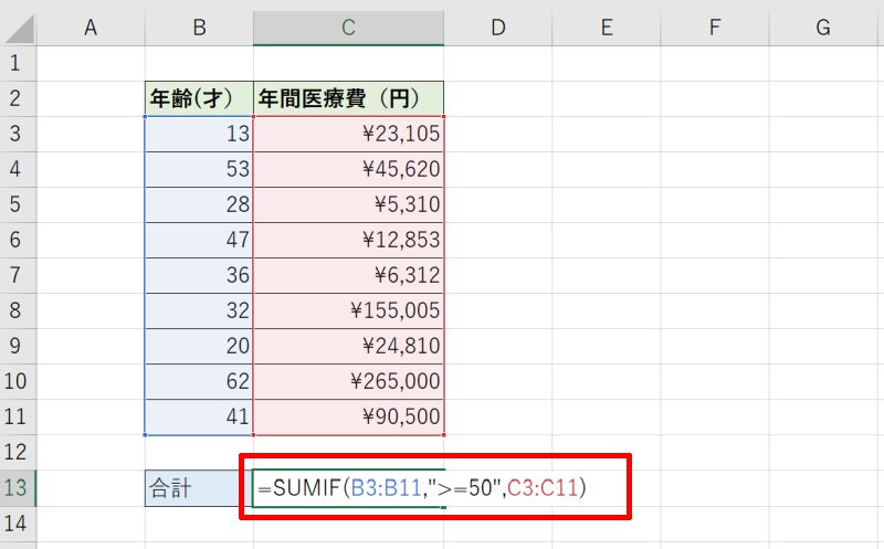 SUMIF関数の構文・引数